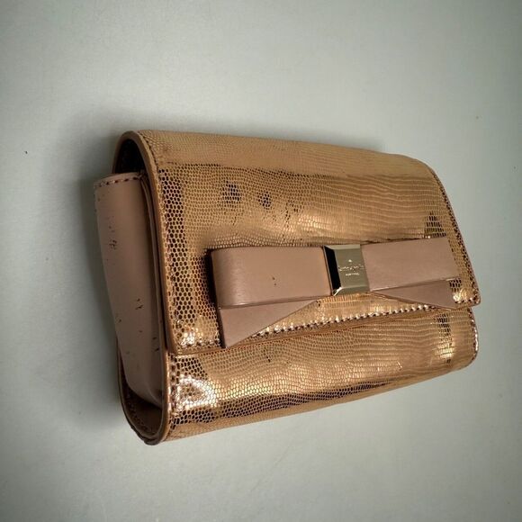 Kate Spade Gold Leather Montford Park Exotic w/Bow Crossbody Handbag $195 -NWD - Picture 3 of 16